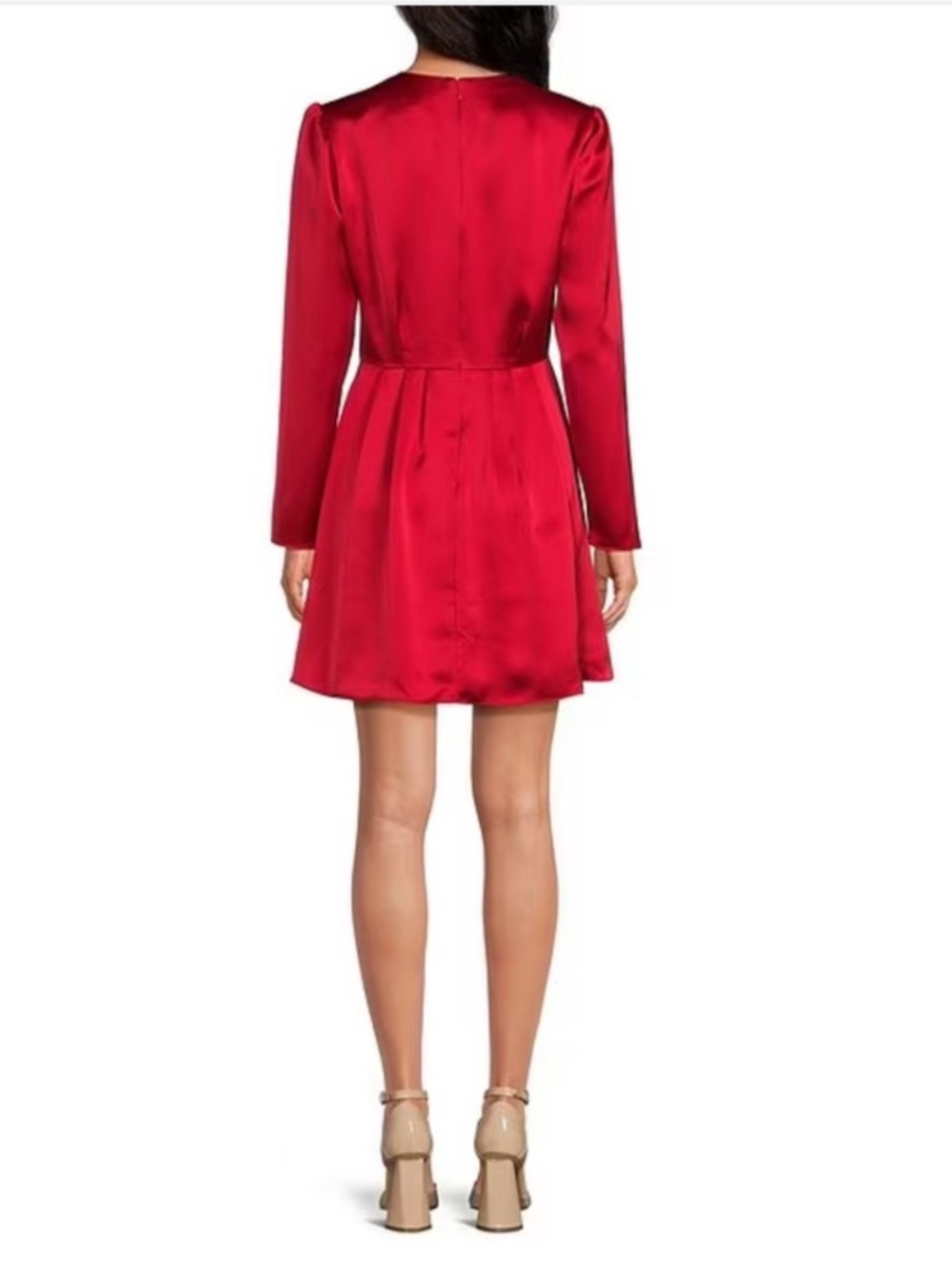NWT Gianni Bini Bastian Satin V-Neck Rosette Long Sleeve A-Line Dress - Picture 6 of 11